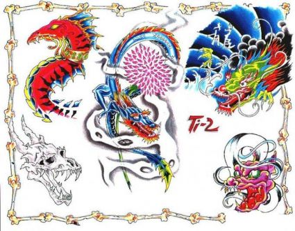 Colored Dragons Images Tattoos